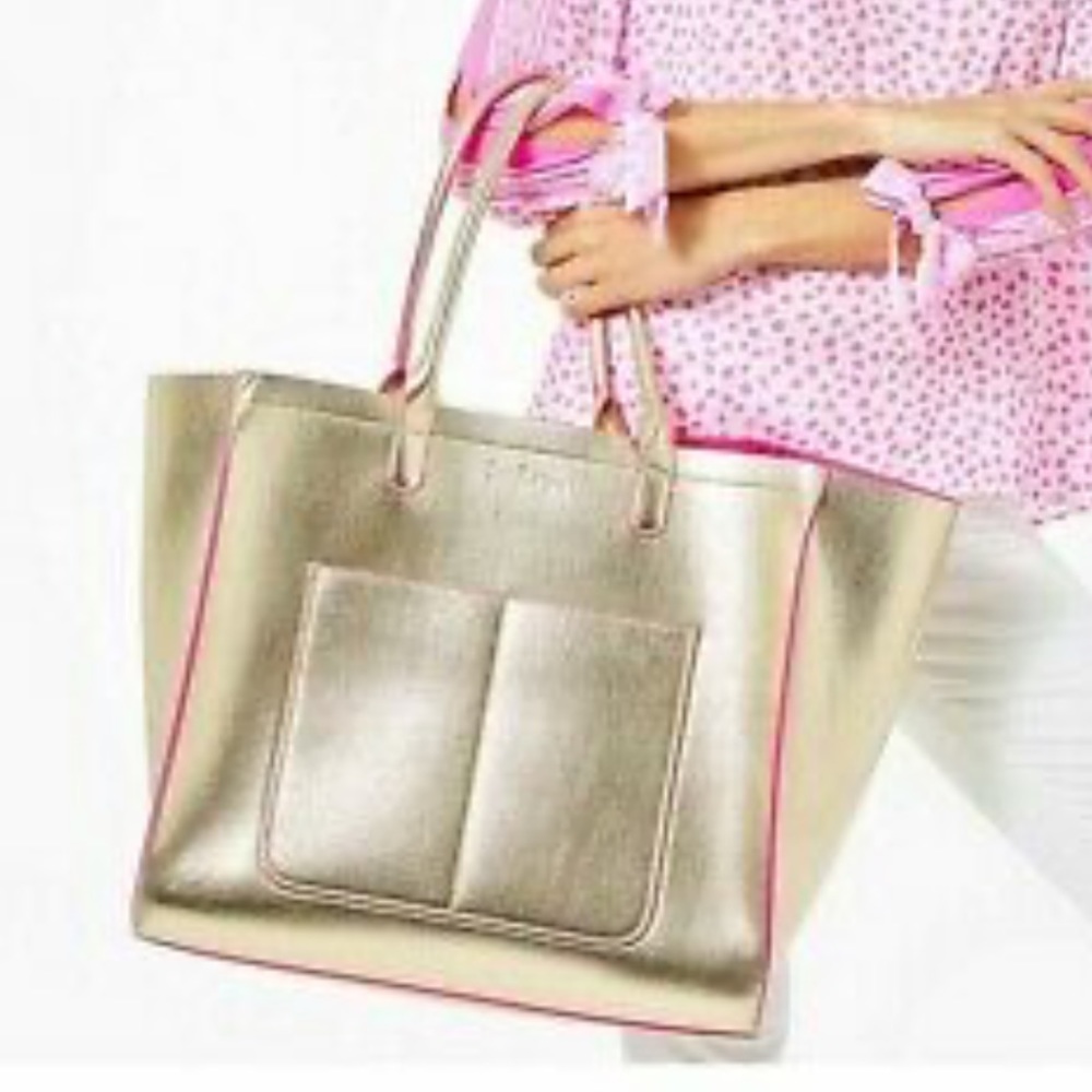 Lilly Pulitzer large gold tote bag